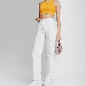 Wild Fable super high-rise straight button fly white jeans